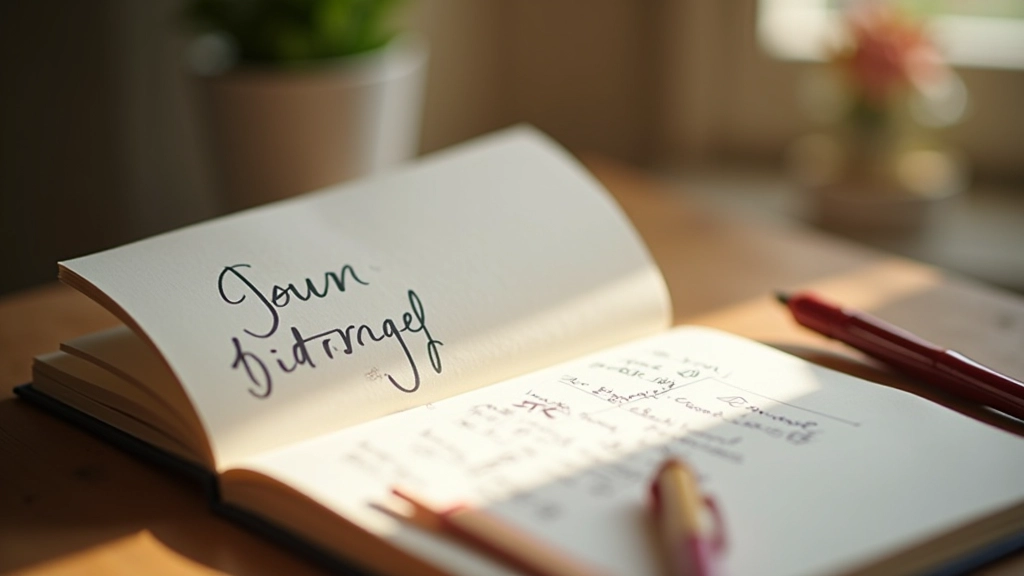 Handgeschreven dankbaarheidslijst in kleurig notitieboek op bed