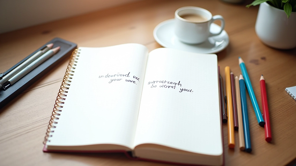 Handgeschreven pagina's in een notitieboek met verschillende kleuren pennen en markeringen