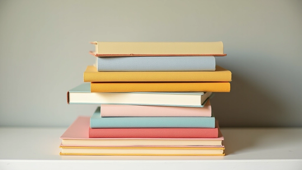 Gestapelde notitieboeken met verschillende kleuren en texturen