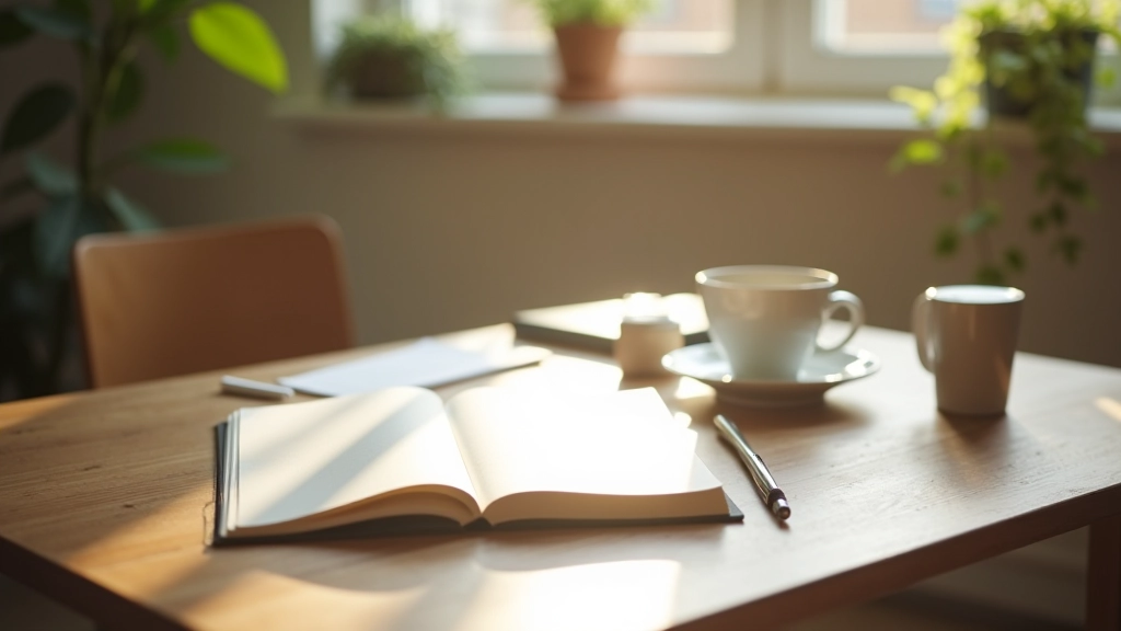 Rustige werkplek met dagboek en schrijfbenodigdheden